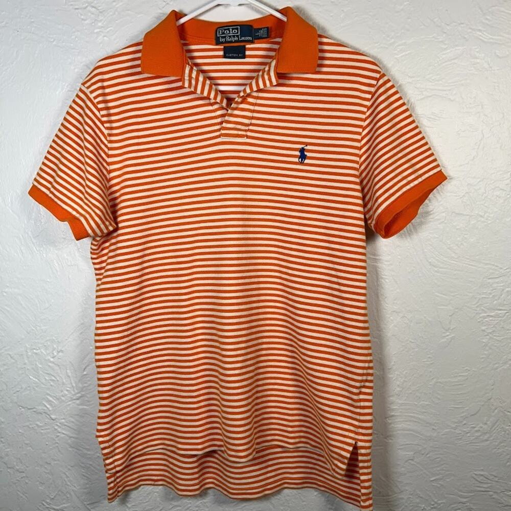 Polo Ralph Lauren Custom Fit Striped Polo Shirt Orange White Men's L Preppy